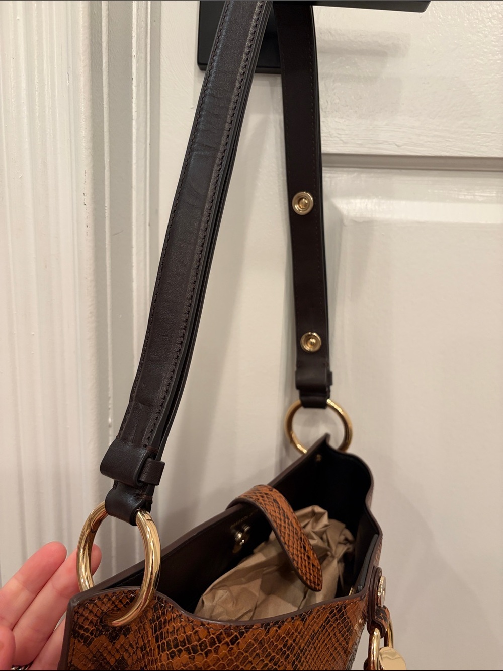 Rebecca Minkoff Brown Snake Skin Shoulder Bag Buckle Detail, Brown Tassel - Picture 4 of 9